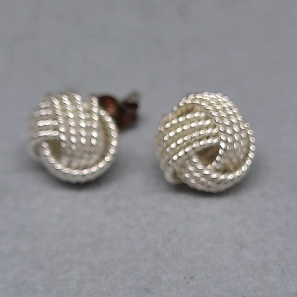 Sterling Silver Love Knot Stud Earrings Woman Silver Woven Rope Design Textured - Picture 6 of 8